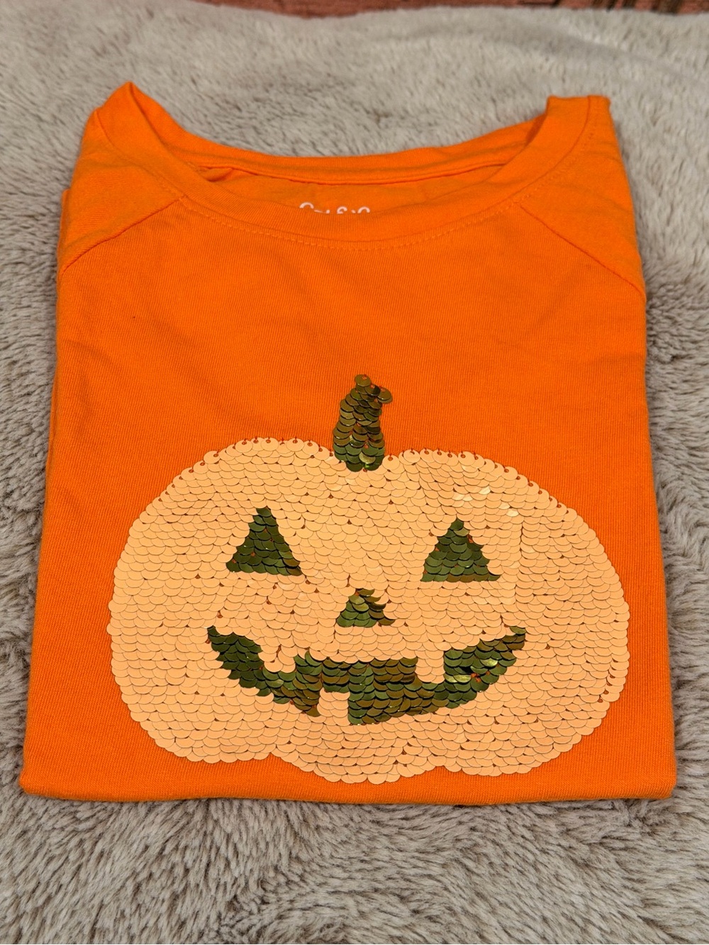 Halloween Orange Pumpkin Reversible Sequin Shirt in Size 6